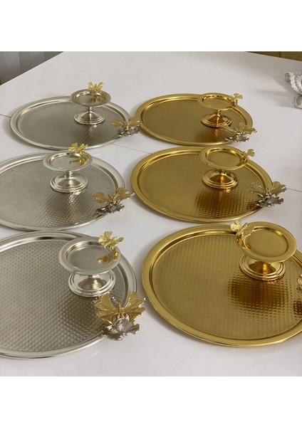 Renkli Yuvarlak Tepsi ve Makaronluk Seti, Gold ve Gümüş Renkli, 2'li Paket fiyatları