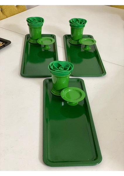 Yeşil Dikte Dörtgen Tepsi, Gül Kovası ve Makaronluk Takım