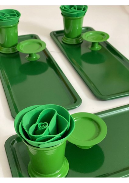 Yeşil Dikte Dörtgen Tepsi, Gül Kovası ve Makaronluk Takım fiyatları
