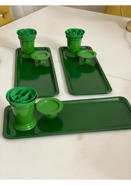 Yeşil Dikte Dörtgen Tepsi, Gül Kovası ve Makaronluk Takım modelleri