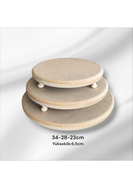 Kahverengi Ahşap 3'lü Yuvarlak Kahvaltı Sunum Seti