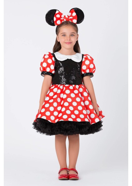 Kız Çocuk Elbise, Minnie Mause, 3-7 Yaş, Kırmızı Renk, Şık ve Rahat Giyim Seçeneği