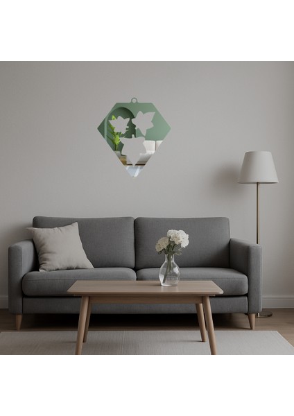 Geometrik Yaprak Desenli Elmas Şekilli Dekoratif Aynalı Tablo - CPT105363-4748 indirimleri