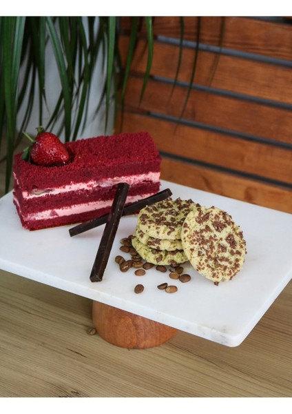 Doğal Mermer Kek ve Peynir Sunum Seti, Ahşap Ayaklı, Beyaz Renk fiyatları