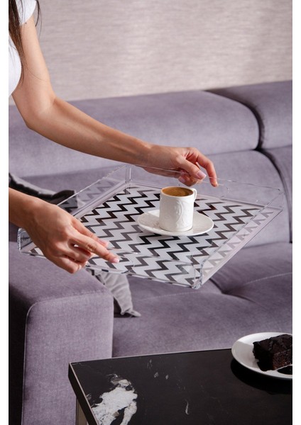 Çok Renkli Zigzag Pleksi Tepsi, 40X29,5 Cm, Şık ve Dayanıklı Dekoratif Ürün modelleri