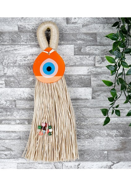 El Yapımı Turuncu Nazar Boncuğu Duvar Süsü ve Süpürge Askısı
