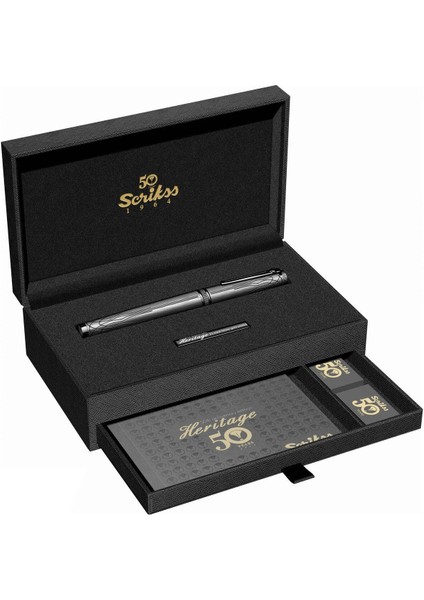 & WizDesign Heritage Dolma Kalem Mat Siyah M Uç ( Ömür Boyu Garantili - Lüks Kutulu - İsme Özel Tasarım )