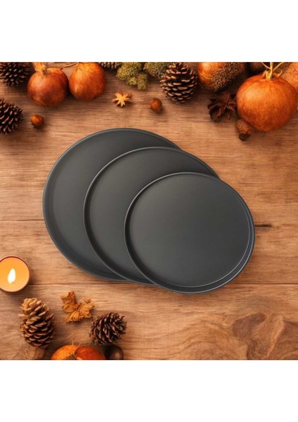 Siyah Metal Tepsi Seti, Sunum ve Kahvaltı Için Şık ve Kullanışlı 3'lü Set