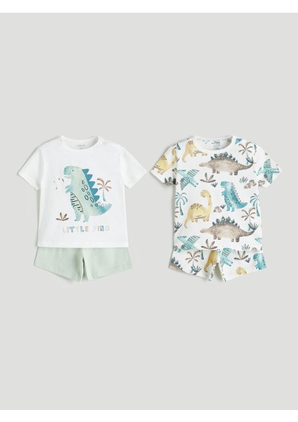 Yeni Sezon Bisiklet Yaka Dinazor Baskili Erkek Bebek Sortlu Pijama Takim 2'li - S5DN41Z1