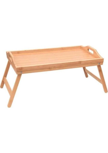 Bambu Katlanır Tepsi, Ayaklı, Açılır Kapanır, 50X30 Cm, Kahverengi
