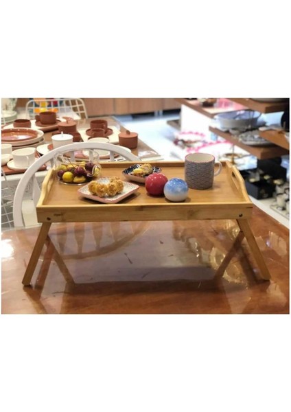 Bambu Katlanır Tepsi, Ayaklı, Açılır Kapanır, 50X30 Cm, Kahverengi fiyatları