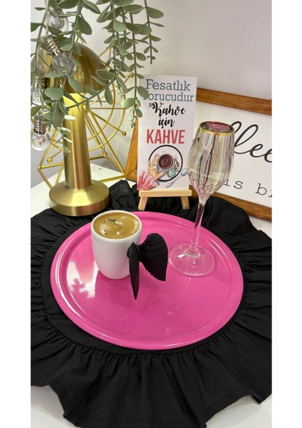 3'lü Kahve Sunum Tepsi ve Fincan Seti, Pembe Renkli, Şık ve Kullanışlı Tasarım