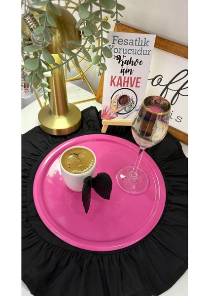 3'lü Kahve Sunum Tepsi ve Fincan Seti, Pembe Renkli, Şık ve Kullanışlı Tasarım fiyatları
