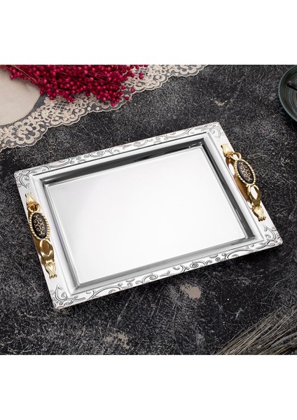 Altın Renkli Tek Kişilik Ikram ve Servis Tepsisi, Şık ve Dayanıklı Metal Tasarım