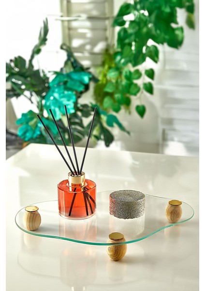 Beyaz Ahşap Ayaklı Bulut Şekilli Cam Tepsi, Makyaj, Takı, Mutfak ve Banyo Dekoru