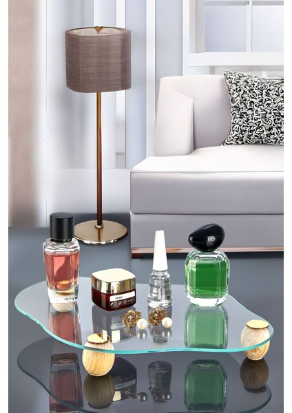 Beyaz Ahşap Ayaklı Bulut Şekilli Cam Tepsi, Makyaj, Takı, Mutfak ve Banyo Dekoru modelleri