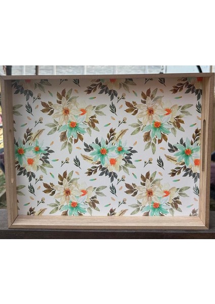 Bej Ahşap Kulplu Desenli Şık Tepsi, Zarif ve Kullanışlı Ev Dekorasyonu Ürünü modelleri