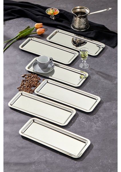 Krom Sunum Tepsisi, 33X13CM, Avangart Tasarım, 6'lı Set