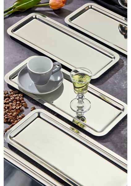 Krom Sunum Tepsisi, 33X13CM, Avangart Tasarım, 6'lı Set indirimleri