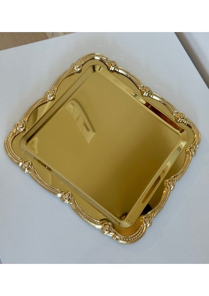Altın Renk Kare Paslanmaz Çelik Tepsi, 21X21 Cm, Şık Servis ve Sunum Için Ideal fiyatları
