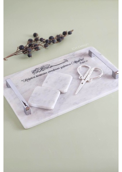Ince Mermer Söz Nişan Tepsisi, Makas ve Yüzüklük, 32X20 Cm, Çiftli Set fiyatları