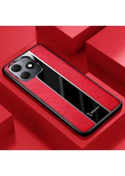 Tecno Spark 20 Uyumlu Kılıf Zebana Premium Deri Kılıf Kırmızı