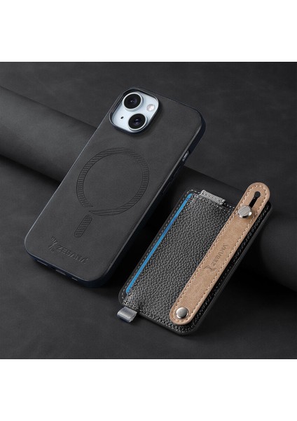 Apple iPhone 15 Plus Uyumlu Kılıf Zebana 2in1 Kartlıklı Best Deri Kılıf Siyah