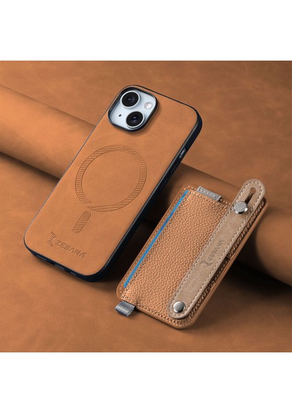 Apple iPhone 14 Plus Uyumlu Kılıf Zebana 2in1 Kartlıklı Best Deri Kılıf Kahverengi