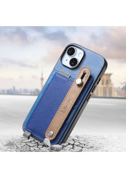 Apple iPhone 15 Plus Uyumlu Kılıf Zebana 2in1 Kartlıklı Best Deri Kılıf Mavi fiyatları