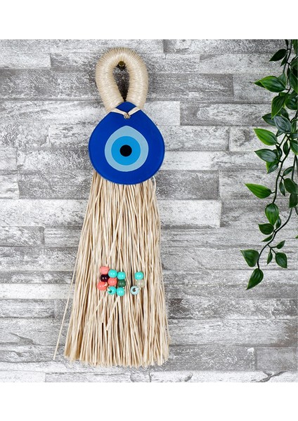 El Yapımı Mavi Füzyon Nazar Boncuklu Duvar Süsü, Şık ve Doğal Dekoratif Aksesuar