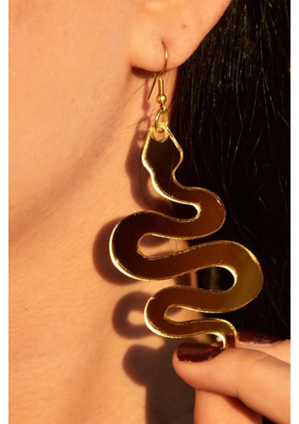 Parlak Pleksi Yılan Detaylı Kadın Çift Küpe, Zarif ve Şık Takı Seçeneği