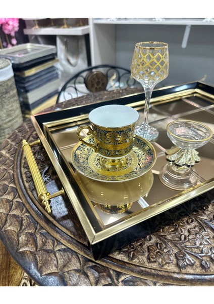 Siyah Aynalı Sunum Tepsisi, Lüks Çay ve Kahve Servis Tepsisi modelleri