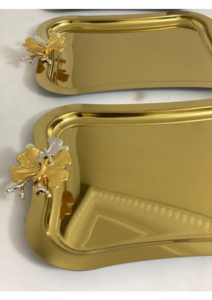 3'lü Kelebekli Metalik Sunum Tepsisi, 26 Cm, Şık ve Kullanışlı Mutfak Aksesuarı fiyatları