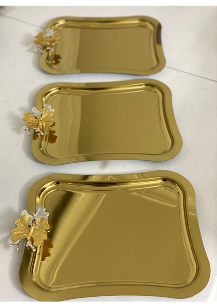 3'lü Kelebekli Metalik Sunum Tepsisi, 26 Cm, Şık ve Kullanışlı Mutfak Aksesuarı modelleri
