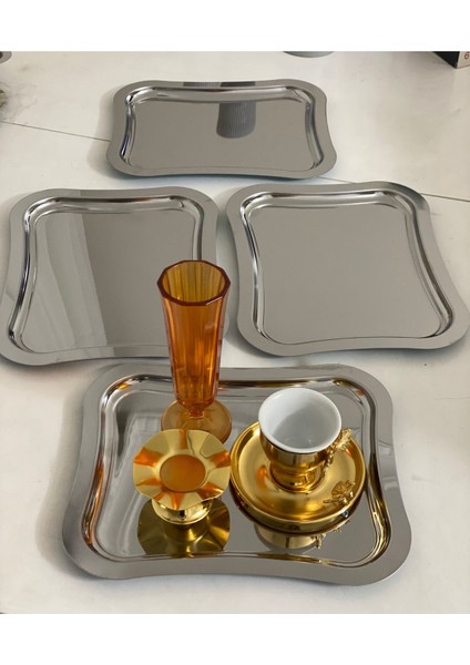 Paslanmaz Çelik 4'lü Dalgalı Model Sunum Tepsisi 26 cm