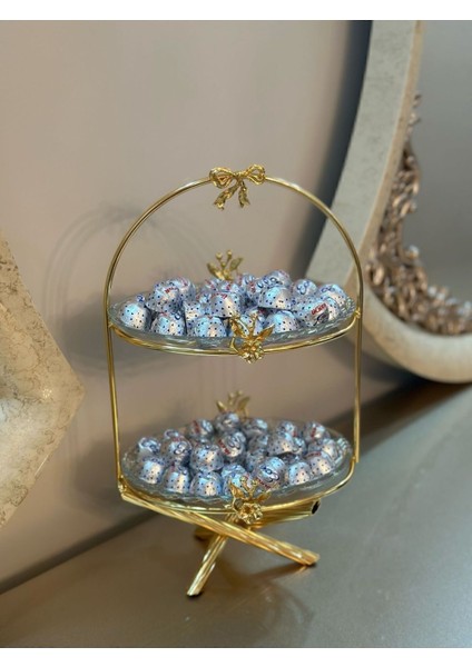 Iki Katlı Sunum Tepsisi, Şık ve Kullanışlı, Altın Renkli, Zarif Sunumlar Için