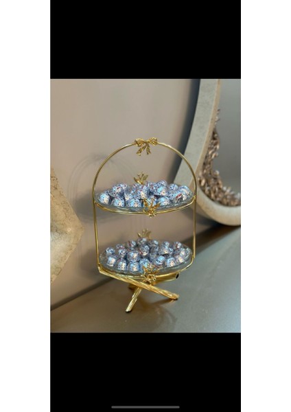 Iki Katlı Sunum Tepsisi, Şık ve Kullanışlı, Altın Renkli, Zarif Sunumlar Için fiyatları