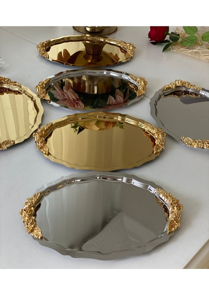 20X25 cm Renkli Oval Kulplu Sunum Tepsisi 6'lı Set modelleri