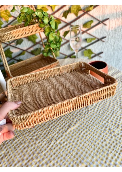 Kahverengi Rattan Orta Boy Tepsi, Doğal ve Şık Sunum Için Ideal Seçenek modelleri