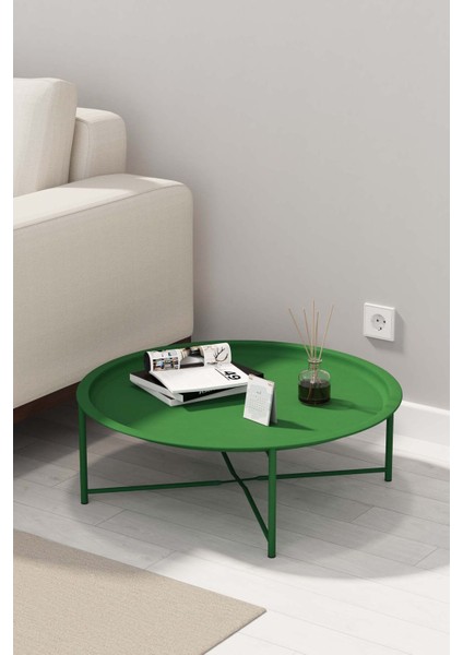 70 cm Yuvarlak Tepsili Modern Sehpa, Metal Ayak, Şık ve Kullanışlı Tasarım