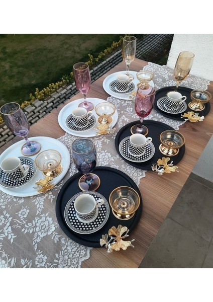 6'lı Siyah Beyaz Kelebekli Yuvarlak Sunum Tepsisi modelleri