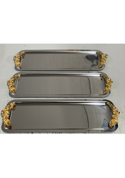 Paslanmaz Çelik Düzdörtgen 6'lı Servis ve Sunum Tabağı Seti