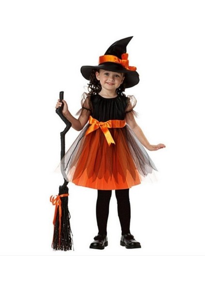 Sevimli Kız Çocuk Halloween Turuncu Kostüm, Renkli ve Eğlenceli Tasarım