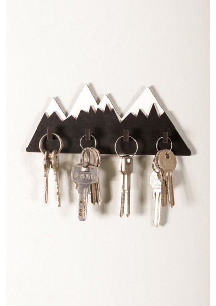 Karlı Dağ Temalı Dekoratif Anahtarlık ve Askılık Siyah Renk