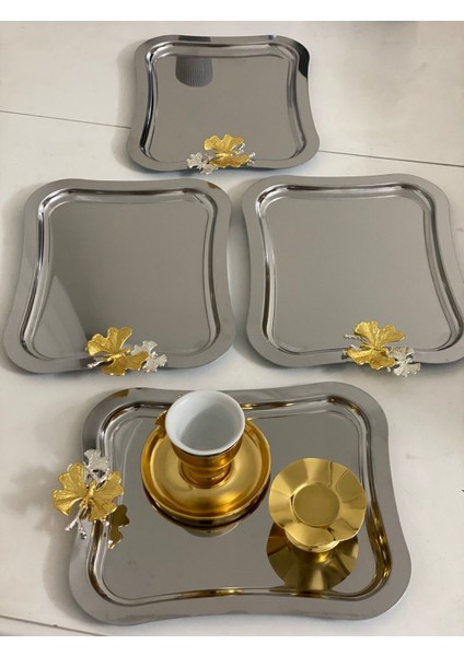 Şık Dalgalı Paslanmaz Çelik 6'lı Kelebekli Servis Tepsisi