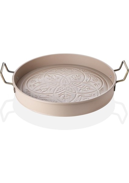 Şık Galvanizli Metal Kulplu, 37 cm Boyalı Kahvaltı ve Sunum Tepsisi