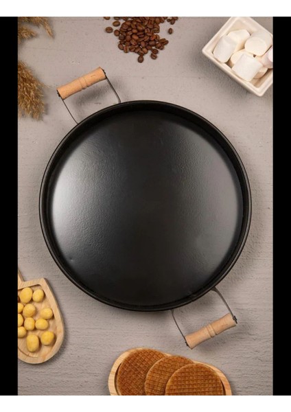 Şık Yuvarlak Tepsi, Ahşap Kulp ve 36 cm Büyüklüğünde, Modern ve Kullanışlı Tasarım