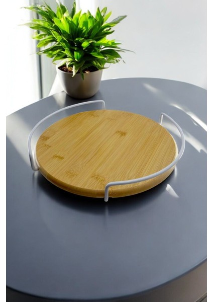 Dönebilen Bambu Tepsi 32CM, 360 Derece, Kahverengi, Şık ve Kullanışlı Tasarım