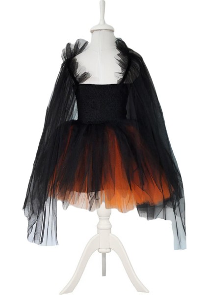 Renkli Tül Kollu Kuyruklu Bal Kabağı Cadı Kostümü ve Şapka Seti indirimleri