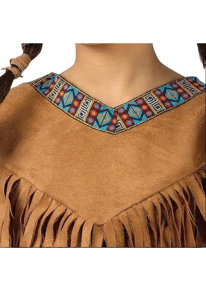 Kız Çocuk Kızılderili Kostümü, Kahverengi, Eğlenceli ve Renkli Tasarım fiyatları